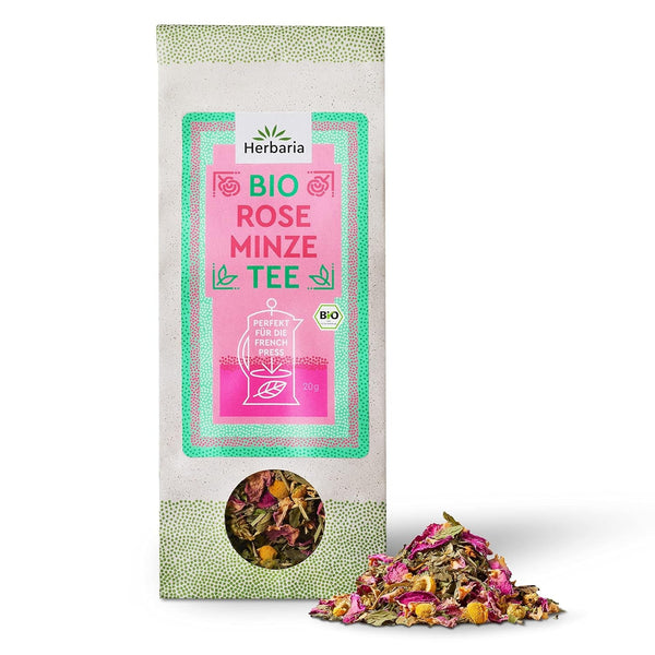 Amestec de ceai Herbaria trandafir-mentă bio 20 g - ceai din plante 100% bio - gust natural seducător și floral & numai ingrediente naturale - produs climatic neutru & ambalaj fără plastic