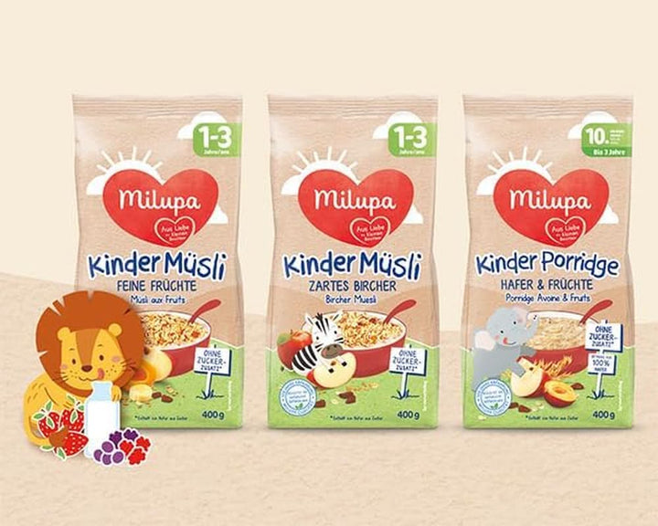 Milupa Kindermüsli Feine Früchte – Getreide Frühstück Müsli Von 1 Bis 3 Jahre, Ohne Zuckerzusatz, Babynahrung, 4 X 400G