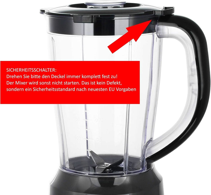 Emerio Standmixer BPA Frei Crush Ice Funktion 1.5L Behälter 2 Geschwindigkeiten + Pulse Funktion Messereinheit Aus Edelstahl Sicherheitsschalter Geschirrspülgeeignet 500 Watt BL-12816.8 Schwarz