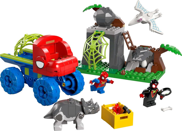 LEGO Marvel Echipa lui Spidey într-o misiune de salvare în camionul Dino, mașină de jucărie construibilă pentru supereroi, set de aventură pentru copii 4+, Spidey și super prietenii săi 11199