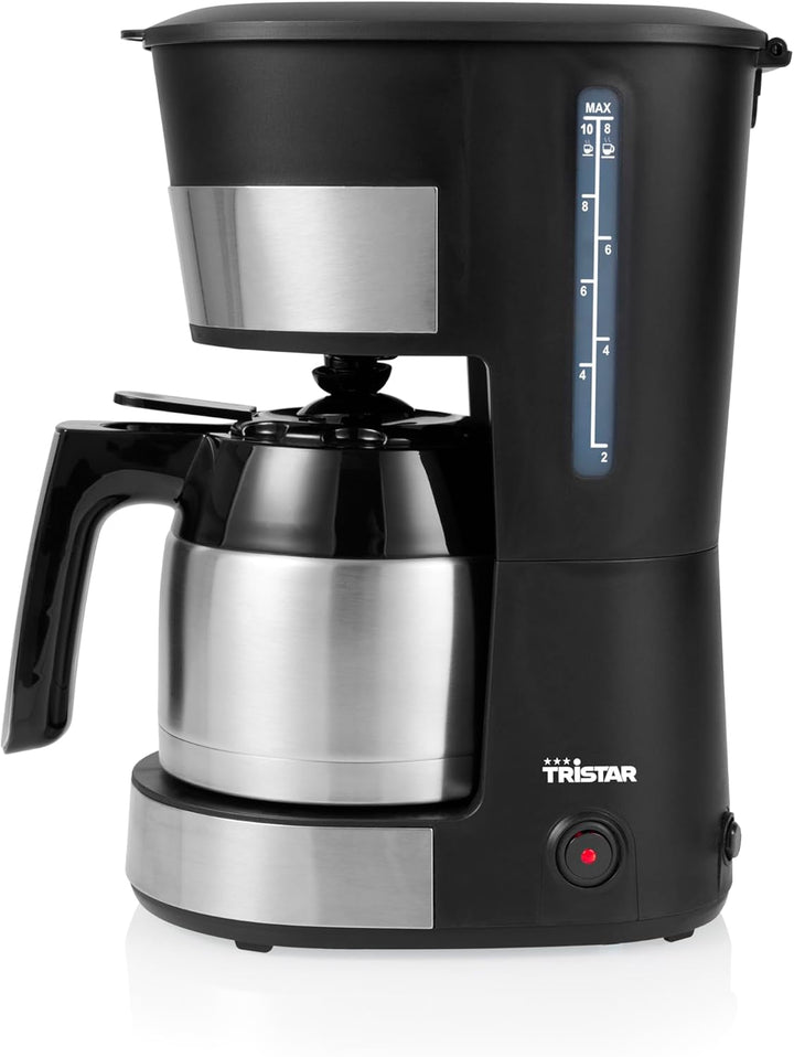 Cafetieră Tristar, termos de 1 litru, 900W, cu pereți dubli, 8-10 cești, oprire picurare, oprire automată, compactă, protecție la funcționare uscată, fără Bpa, ușor de curățat, CM-1285