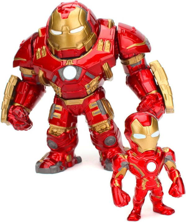 Jada Toys Marvel Figure Hulkbuster & Ironman, Cască deschisă și închisă, Figuri de colecție, Set, Die-Cast, Roșu, Dimensiune: 6 inch Hulkbuster & 2 inch Ironman