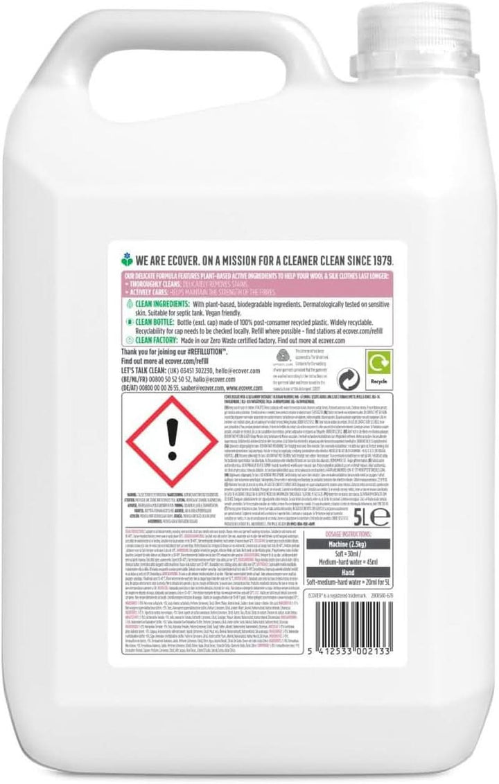 Detergent Ecover Delicates Wool & Delicates (5 litri, 111 spalari), cu ingrediente vegetale, pentru textile delicate