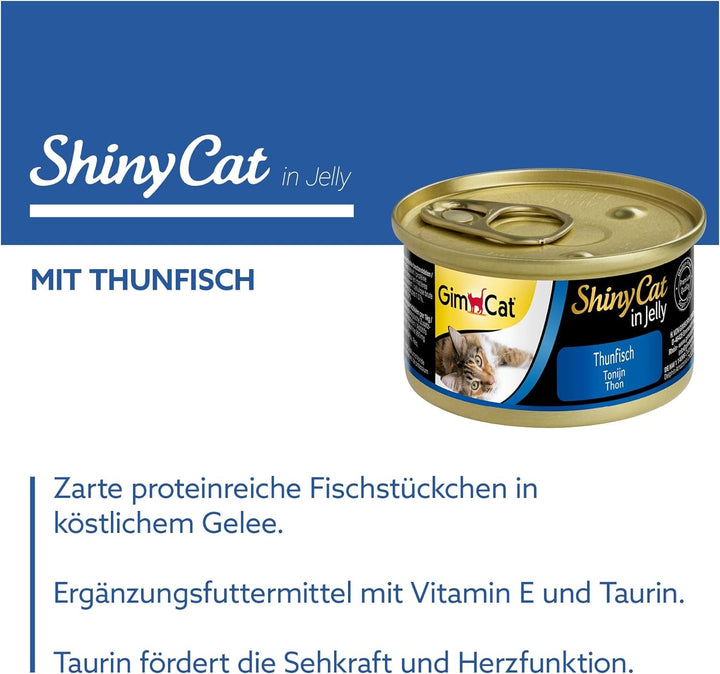 Gimcat Shinycat in Jelly Tuna - hrană umedă cu pește și taurină pentru pisici - 24 cutii (24 X 70 G)