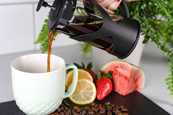 Cafetiera Café Olé XMP-03F Presă de cafea din plastic și sticlă - negru, Tamper din oțel inoxidabil, 350ML, potrivit pentru 3 cești Demitasse, 350 mililitri