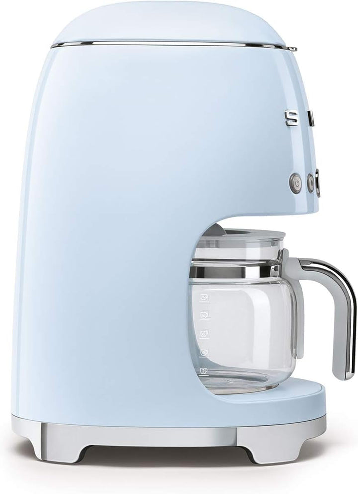 Smeg, DCF02PBEU, Cafetieră cu filtru, Aroma și funcție de pornire automată, Carafă din sticlă până la 12 cești, 2 niveluri de intensitate, Funcție de menținere la cald, 1050W, Albastru pastel