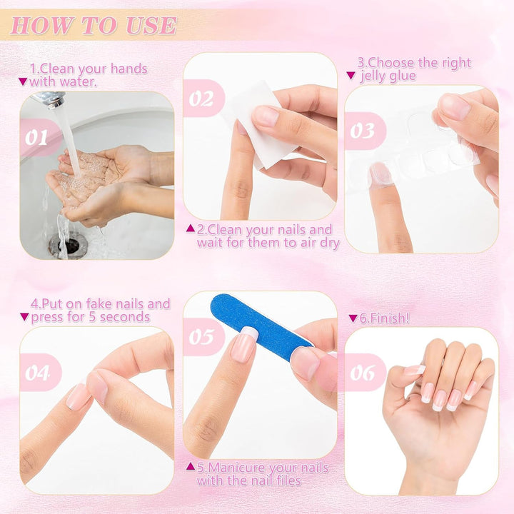 360 de bucăți unghii artificiale franțuzești, unghii false dreptunghiulare medii, false, naturale, DIY, vârfuri false cu pilă de unghii, pentru doamne și femei