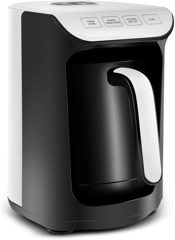 Cafetieră turcească Karaca HatÄ±r Köz, capacitate 300 ml, prepară 5 cești de cafea turcească, oprire automată și control al temperaturii, aromă autentică de cărbune, 535 W, alb