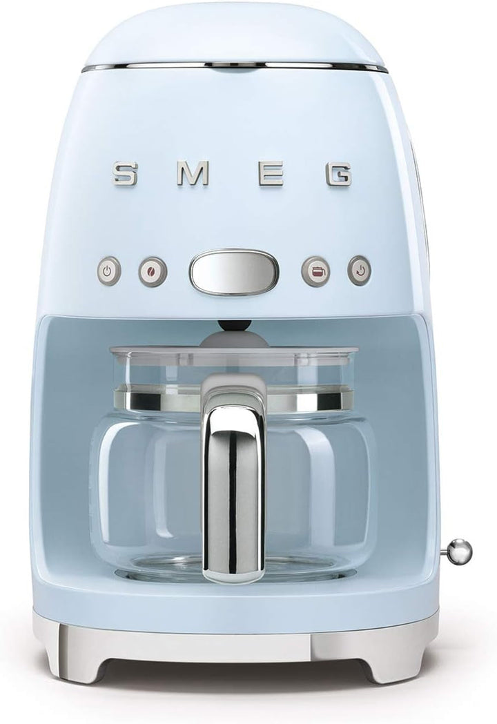 Smeg, DCF02PBEU, Cafetieră cu filtru, Aroma și funcție de pornire automată, Carafă din sticlă până la 12 cești, 2 niveluri de intensitate, Funcție de menținere la cald, 1050W, Albastru pastel