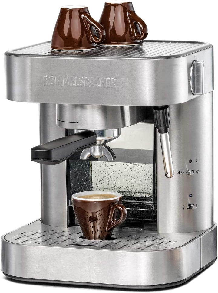 Rommelsbacher Coffee/Espresso Centre EKS 3010 - Mașină de cafea cu filtru, cană de sticlă, suport pentru sită, inserție filtru pentru 1 sau 2 cești, duză pentru spumă de lapte/apă caldă, cantitate de umplere a ceștii programabilă