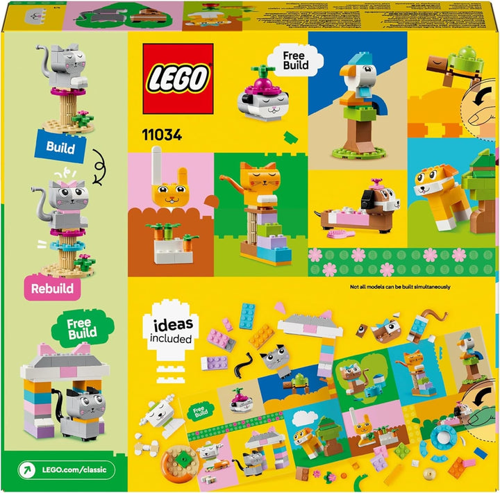 LEGO Classic Creative Animals, cutie cu cărămizi colorate, construiește figurine de animale din cărămizi precum câine, pisică, iepure, hamster și pasăre, jucărie de construcție pentru băieți și fete de la 5 ani 11034