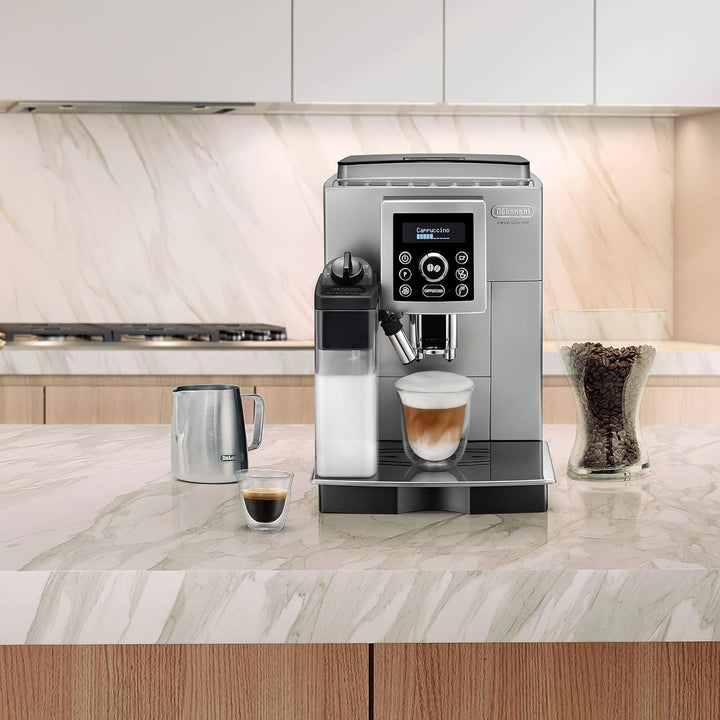 Aparat de cafea complet automat De'Longhi ECAM 23.460.SB (15 bar presiune, sistem automat cappuccino, rezervor de apă detașabil de 1,8 litri, panou LCD, curățare automată) argintiu/negru
