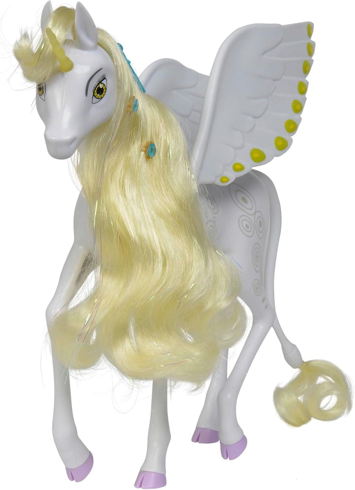 Simba 109480093 - Mia and Me Unicorn Onchao, Cu aripi mobile, agrafe de păr, perie pentru coafat, cal de joacă, ponei, Centopia, de la 3 ani, roz