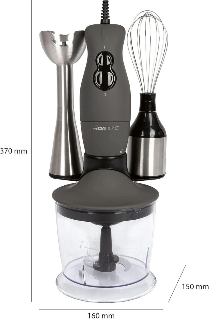 Clatronic® Stabmixer Set | Mixer, Pürierstab, Zerkleinerer Aus Edelstahl | 400 Watt | 2 Geschwindigkeitsstufen | Allesschneider | Mixbehälter | Schneebesen | Multizerkleinerer | SMS 3777