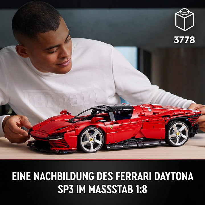 Kit machetă LEGO Technic Ferrari Daytona SP3 la scara 1:8, Mașină super sport roșie, Obiect de colecție machetă de mașină extinsă, Ultimate Car Concept 42143