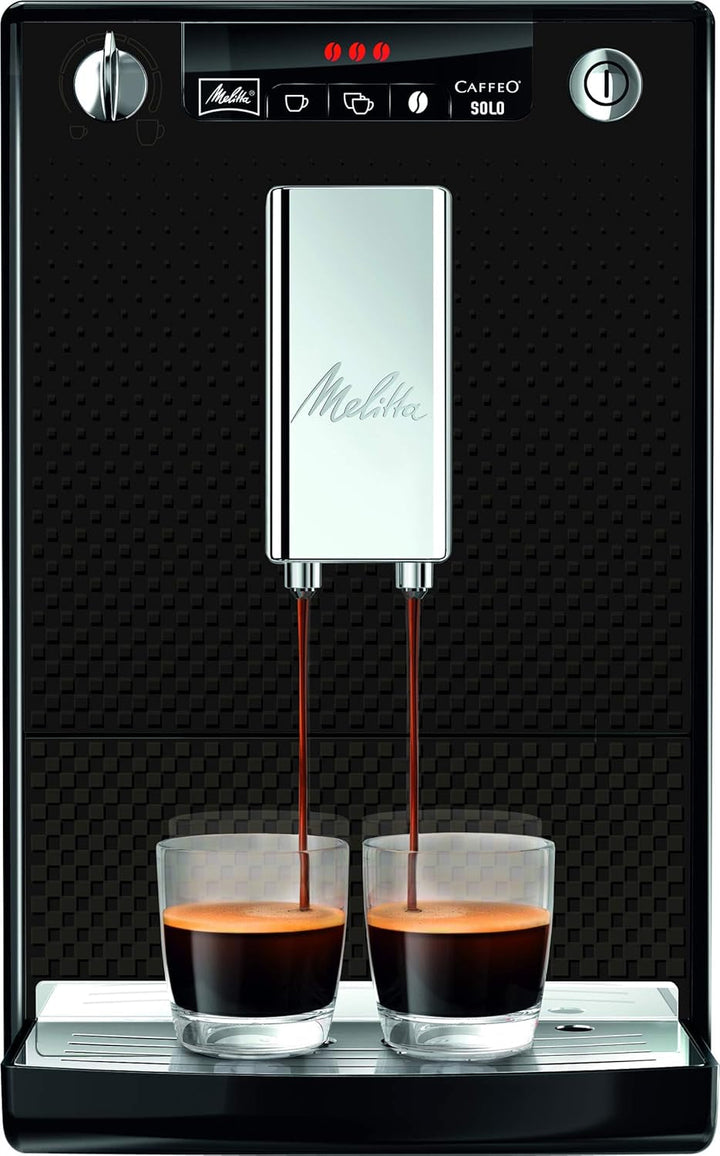 Melitta Solo - Mașină de cafea complet automată cu gura de scurgere reglabilă pe înălțime, Mașină de cafea mică cu rezervor de apă detașabil, De exemplu, pentru espresso sau cremă de cafea, Negru pur