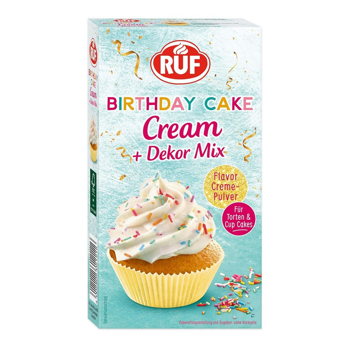 RUF Birthday Cake Cream, pudră de cremă cu aromă de vanilie și caramel și decor colorat, 110 grame