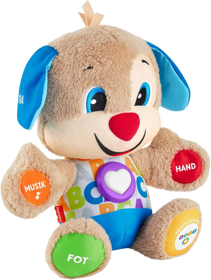 Câine distractiv de învățare Fisher-Price cu trei niveluri | jucărie de pluș vorbitoare cu muzică ca jucărie pentru copii și jucărie pentru bebeluși | ursuleț de pluș interactiv, versiune: UK-English , FPM43 Jucarii Bebe Naty Shop suedeză