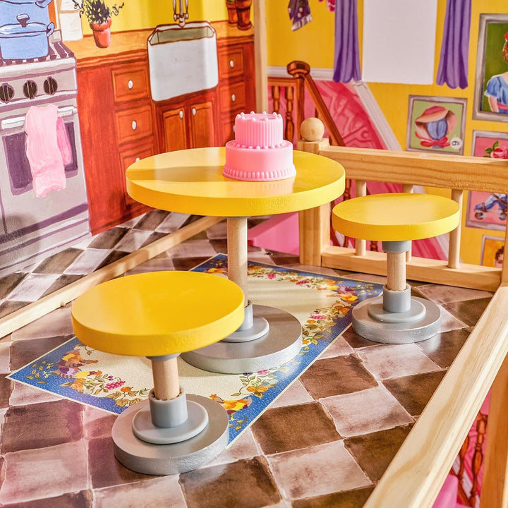 Casa de păpuși din lemn Kidkraft Kayla cu mobilier și accesorii, set de joacă cu 3 niveluri de joc pentru păpuși de 30 cm, jucărie pentru copii de la 3 ani, 65092 - Exclusiv pe Amazon