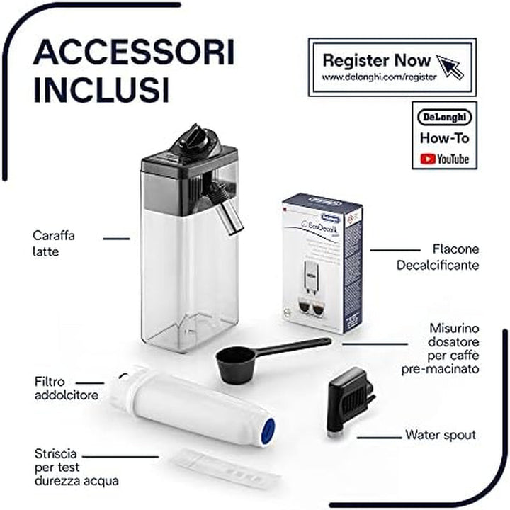 Aparat de cafea complet automat De'Longhi ECAM 23.460.SB (15 bar presiune, sistem automat cappuccino, rezervor de apă detașabil de 1,8 litri, panou LCD, curățare automată) argintiu/negru