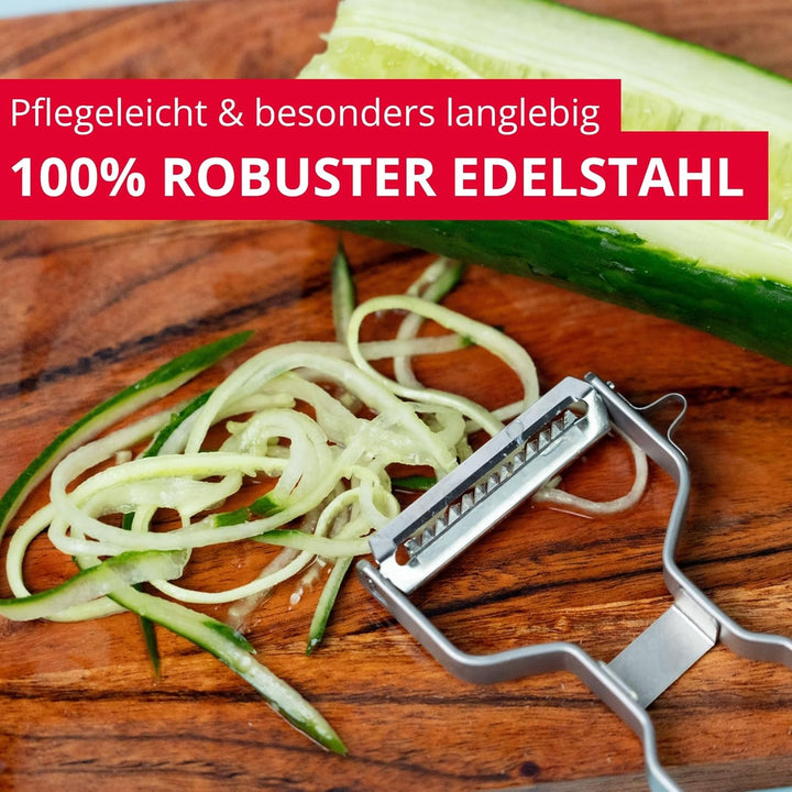 Westmark Sparschäler Julienne – Dünne Gemüsestreifen Für Suppen- & Wok-Perfektion Schneiden Leicht Gemacht, Scharfe Klinge Für Rechts- & Linkshänder – Robuster Edelstahl