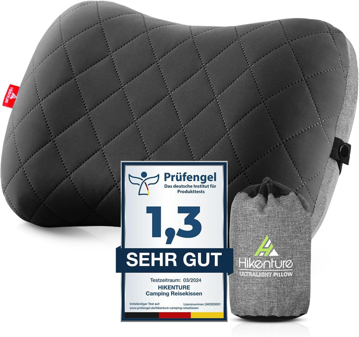 HIKENTURE Pernă gonflabilă de camping / călătorie cu față de pernă detașabilă, pernă ergonomică, pernă confortabilă pentru gât pentru călătorie / exterior, pernă gonflabilă de călătorie pentru gât (verde) ...