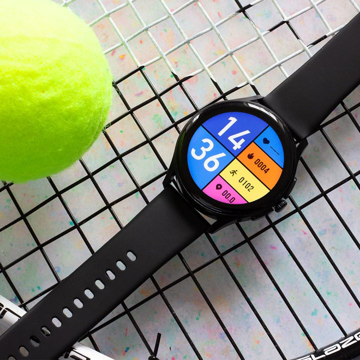 Neo (2024) Negru rotund - ceas de sănătate Smartwatch - ECG + funcție HRV - BT Bluetooth - Apnee de somn - Tensiune arterială - curea din silicon negru, 14-24