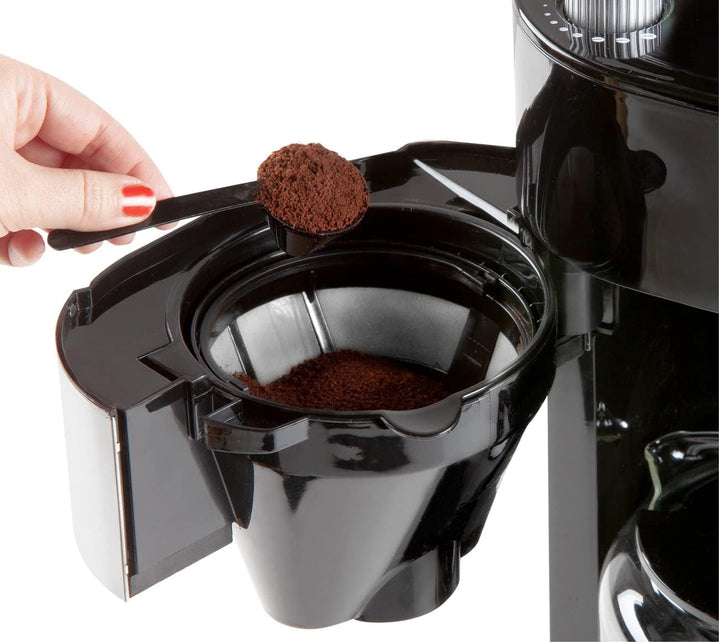 DOMO DO721K Cafetieră "Grind and Brew" cu râșniță și cronometru - 1,5 L, negru, oțel inoxidabil