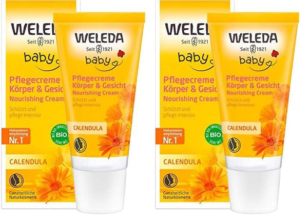 WELEDA Organic Baby Calendula Care Cream Body & Face 30ml - Cremă de față / cremă de piele pentru cosmetice naturale cu ulei de susan și lanolină pentru îngrijirea pielii uscate. Cremă hidratantă de îngrijire pentru bebeluși și copii