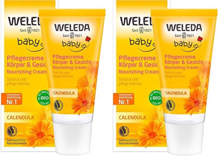 WELEDA Organic Baby Calendula Care Cream Body & Face 30ml - Cremă de față / cremă de piele pentru cosmetice naturale cu ulei de susan și lanolină pentru îngrijirea pielii uscate. Cremă hidratantă de îngrijire pentru bebeluși și copii