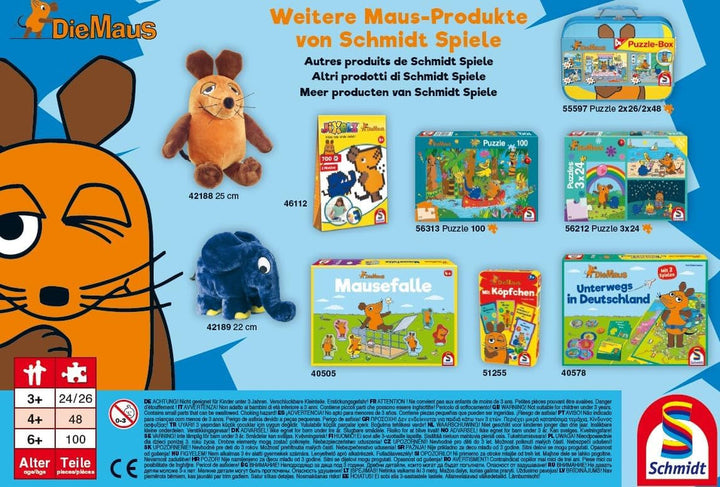 Schmidt Spiele 56212 Mouse, prieteni buni, 3X24 piese puzzle pentru copii, albastru