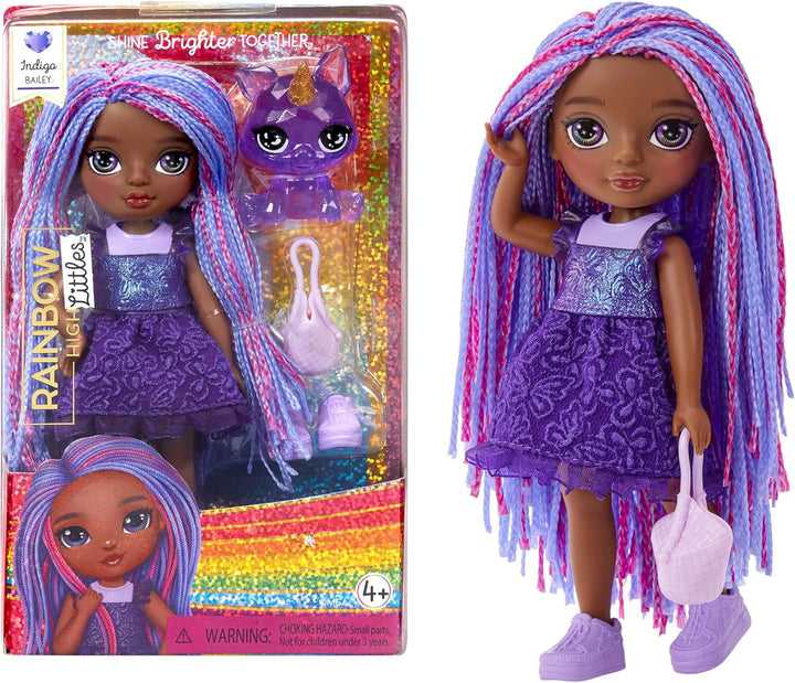 Rainbow High Littles - Opal Raine - păpușă mică, mobilă - păpușă mare de 14 cm în culorile curcubeului cu geantă și unicorn magic - pentru copii și colecționari