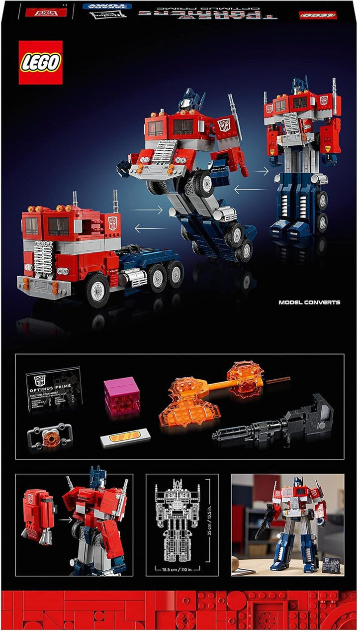 LEGO 10302 Icons Optimus Prime Set, 2In1 Robot Figura și camion Model, Transformers Toy Model Kit pentru adulți, Ziua de naștere sau Crăciun cadou pentru bărbați, femei, ea și el