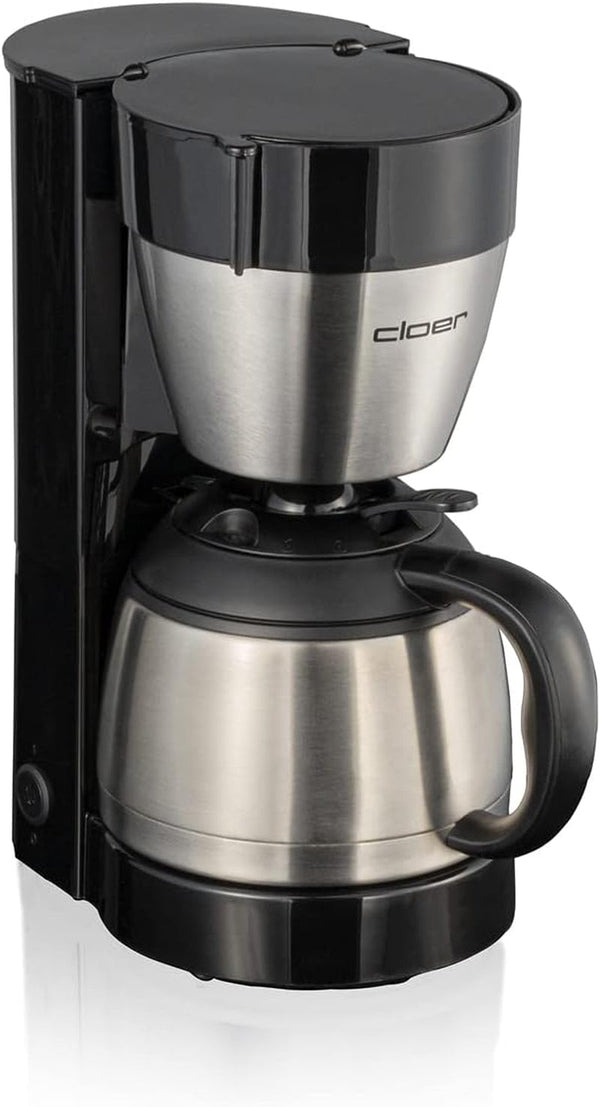 Cloer 5009 Cafetieră cu filtru cu funcție de menținere la cald, pentru până la 8 cești, 800 W, cu ulcior de vid din oțel inoxidabil, ulcior cu filtru 1X4, negru