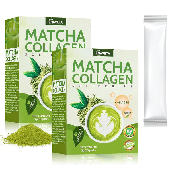 Pachet de 2 băuturi organice cu colagen Matcha 40X3G Proteine Matcha Powder Fără aditivi Sticks Matcha Tea Powder Energieboost Cu cofeină naturală Pentru latte, smoothie-uri și produse de patiserie