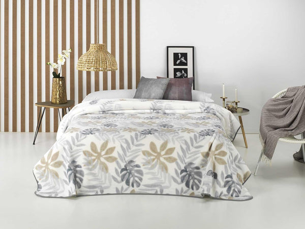 Pătură imprimată, Volum mare, 100% poliester, 450 G/M², Moale, Pentru toamnă/iarnă, Design Harmony N10, 170 X 240 Cm, Pentru paturi cu 90/105 Cm, Gri