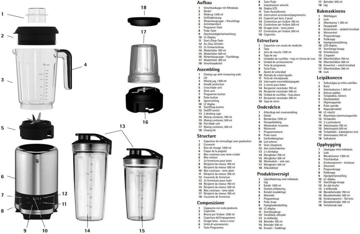 WMF Kult Pro Multifunktionsmixer Hochleistungsmixer, 30.000 U/Min, Smoothie Maker, Standmixer, Ice-Crush Funktion, 4 Mixbehälter Inkl. Togo-Verschluss