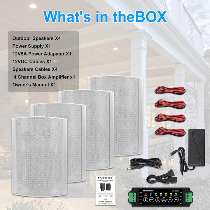 STUDIOFINIX 5,25 Zoll 600 Watt Wasserdicht Außenlautsprecher Outdoor-Lautsprecher Kompatibel Mit Bluetooth Für Garten, Perfekt Für Terrasse, Veranda, Restaurant, Home (4 Lautsprecher)