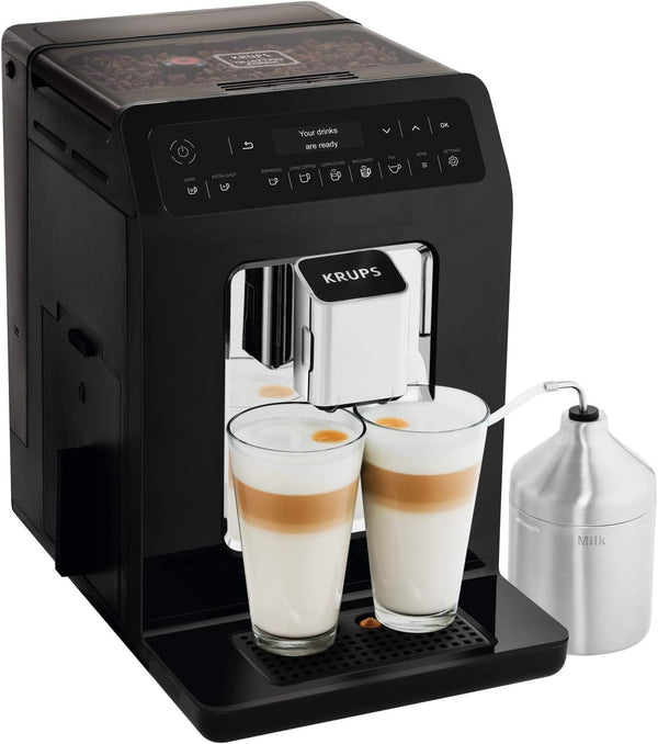 Aparat de cafea complet automat Krups EA8918 Evidence | Ecran Oled Tehnologie Barista Quattro Force | 12 cafele | 3 variante de ceai | cappuccino one-touch | Funcție 2 cești | negru