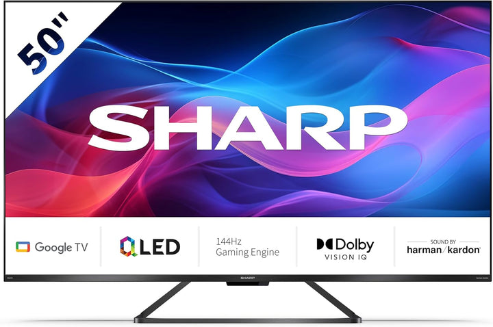 SHARP 50GR8265E Google TV 126 Cm (50 Zoll) 4K Ultra HD 144Hz QLED (Smart TV Ohne Rahmen, Dolby Atmos, Dolby Vision IQ, HDMI 2.1 Mit Earc, VRR Und ALLM)