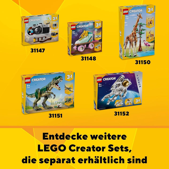 LEGO Creator T.Rex, Dino 3-in-1 pentru transformare în Triceratops sau Pterodactil, model de dinozaur mobil pentru copii, cadou pentru băieți și fete 31151
