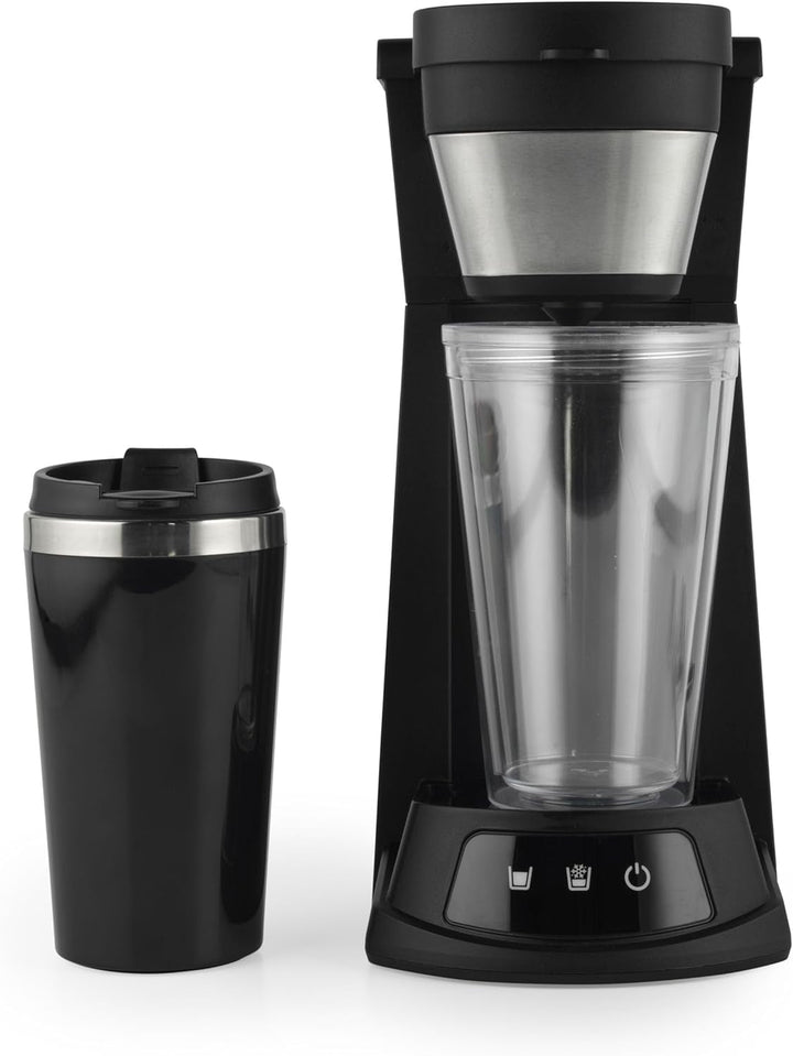 Petra 2 în 1 Iced Coffee Maker - Espresso Cold Brew Machine, cană de călătorie 420Ml, pahar cu paie 440Ml, compatibil cu pudră de cafea / tampoane, filtru de plasă reutilizabil, 700W, PT6214VDE