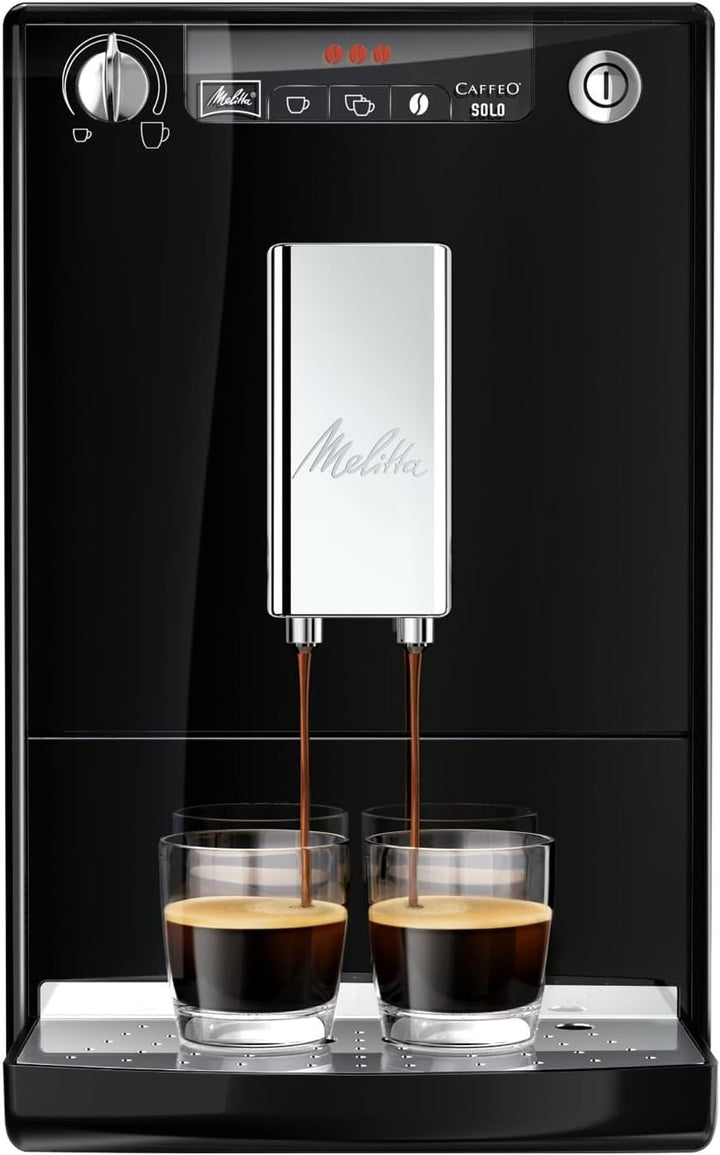Melitta Solo - Mașină de cafea complet automată cu gura de scurgere reglabilă pe înălțime, Mașină de cafea mică cu rezervor de apă detașabil, De exemplu, pentru espresso sau cremă de cafea, Negru pur