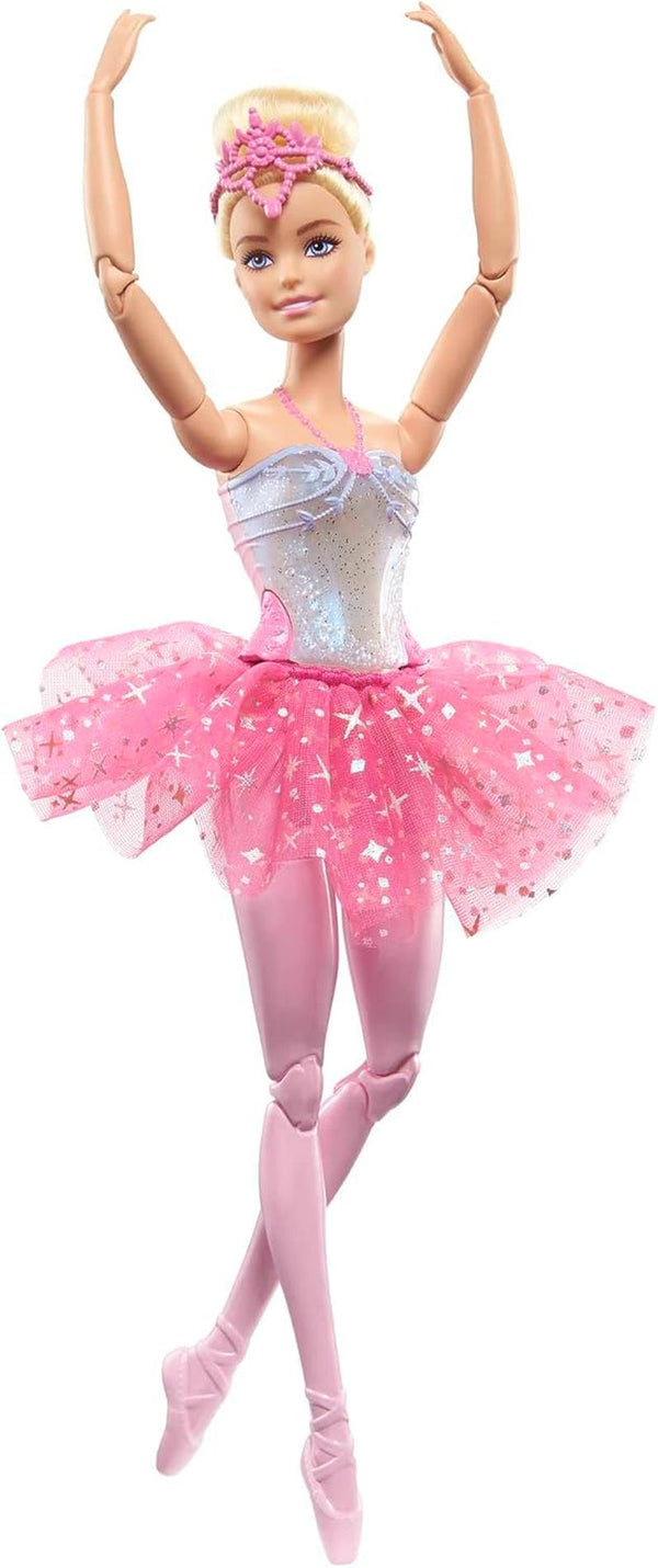 Păpușa Barbie Dreamtopia Magic Light Ballerina, cu tutu roz și păr blond, 5 efecte luminoase și sonore, Barbie mobilă, de la 3 ani, HLC25