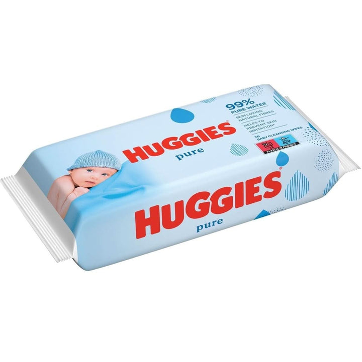 Huggies Pure, Babytücher, 18 Packungen (Insgesamt 1008 Tücher) — 99 Prozent Reines Wasser — Parfümfrei Für Sanfte Reinigung Und Schutz — Natürliche Feuchttücher