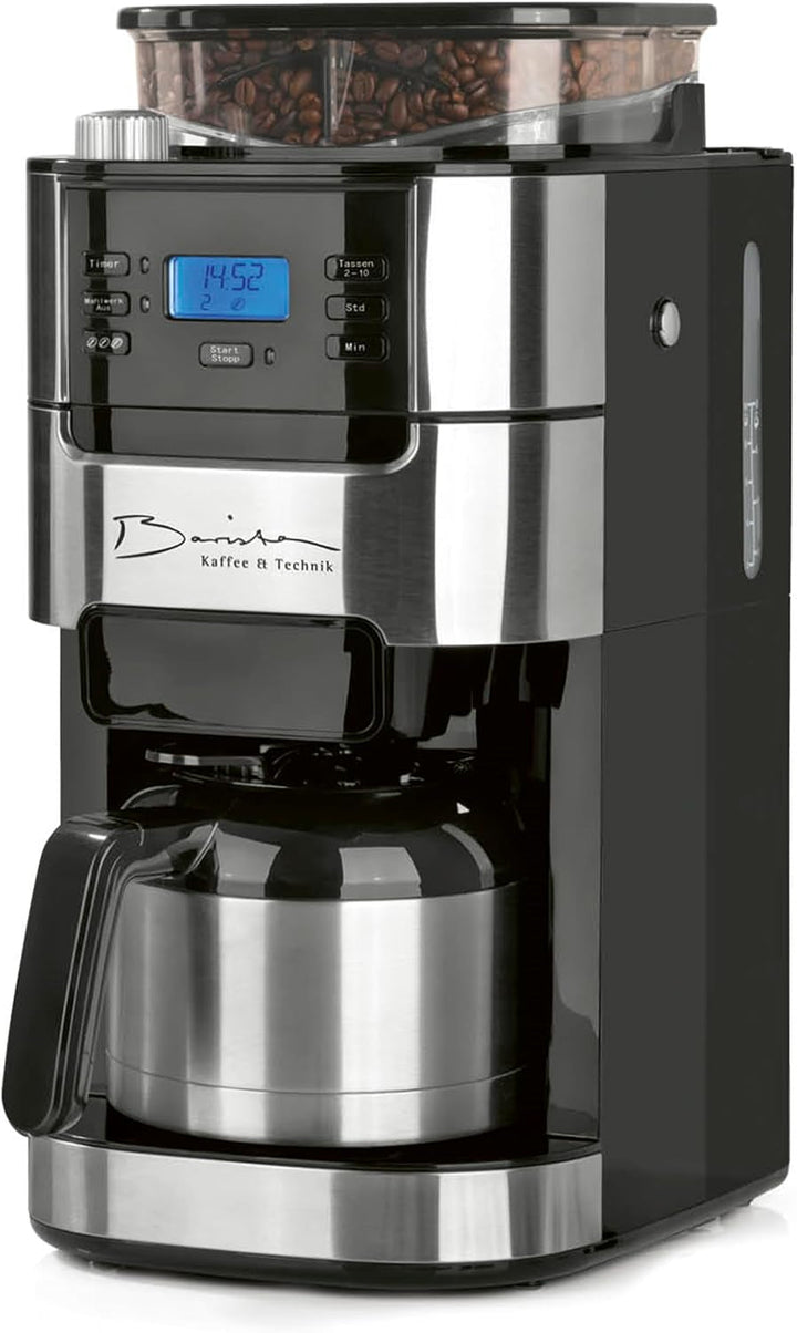 Espressor cu filtru Barista cu termos | Temporizator 24h și filtru permanent | Pentru 8 cești de cafea | Espressor pentru cafea măcinată [Oțel inoxidabil]