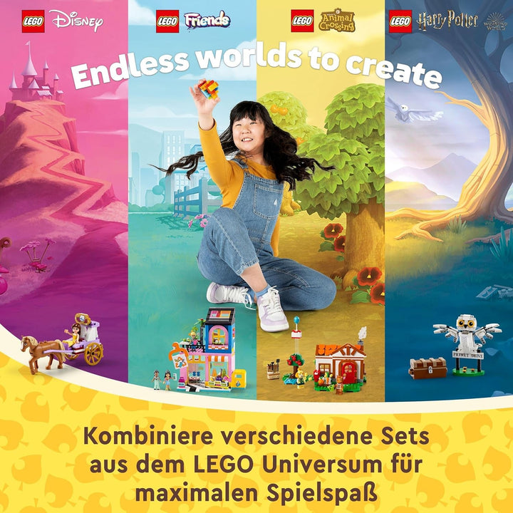 LEGO Animal Crossing Vizită de la Melinda, jucărie creativă pentru copii cu 2 mini-figurine din seria de jocuri video, inclusiv Fatima, Merch, cadou pentru fete și băieți de la 6 ani 77049