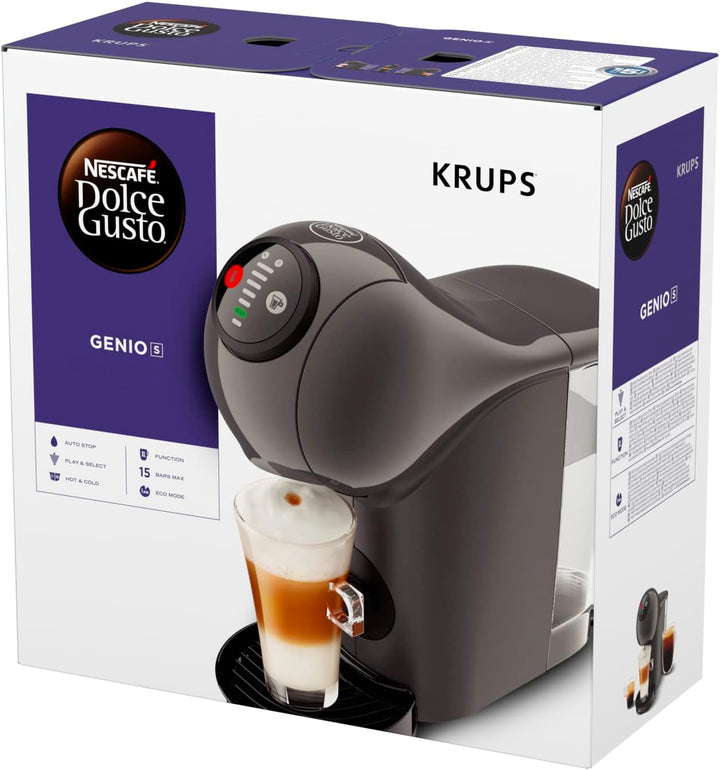 NESCAFÉ Dolce Gusto Genio S de la KRUPS, aparat de cafea cu capsule, 15 bar, ultracompact, presiune înaltă, peste 30 de creații de cafea, dimensiune selectabilă a băuturii, oprire automată, antracit, KP243B