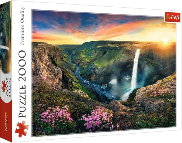 Trefl TR27091 Cascada Haifoss, Islanda 2000 de piese, calitate premium, pentru adulți și copii de la 12 ani Puzzle colorat, lumini din Dubai, roșu