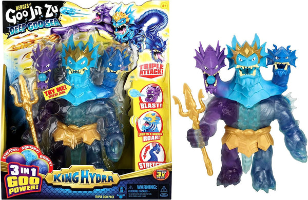 Heroes of Goo Jit Zu Deep GOO Sea King Hydra figurină cu putere de slime 3 în 1, 3 capete și efecte luminoase și sonore